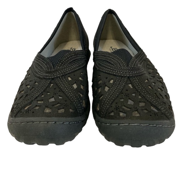 JBU Pecan All Terra Traction Casual Slip-on Perforated Shoes Black Faux Suede - Picture 3 of 10